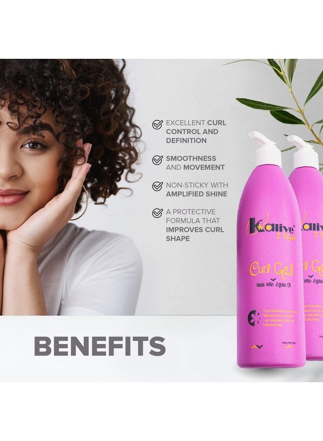 Kalive Curl Gel 16 Oz For Curly Hair. This Hair Product For Women Defines All Types Of Curls Waves And Hair Textures Natural Or Permed Pack Of 2