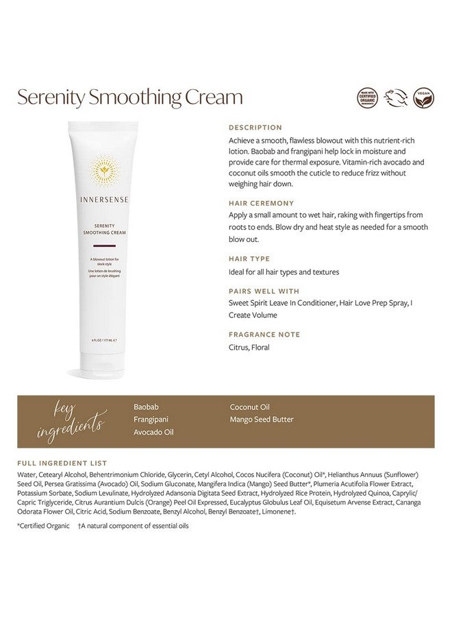 Organic Beauty Natural Serenity Smoothing Hair Cream ; Nontoxic Crueltyfree Haircare (6 Oz ; 177 Ml)