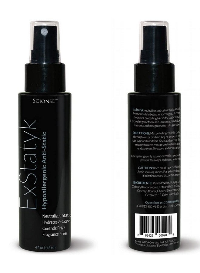 Exstatyk Anti Static Hypoallergenic Spray Anti Frizz Fragrance Free Unscented