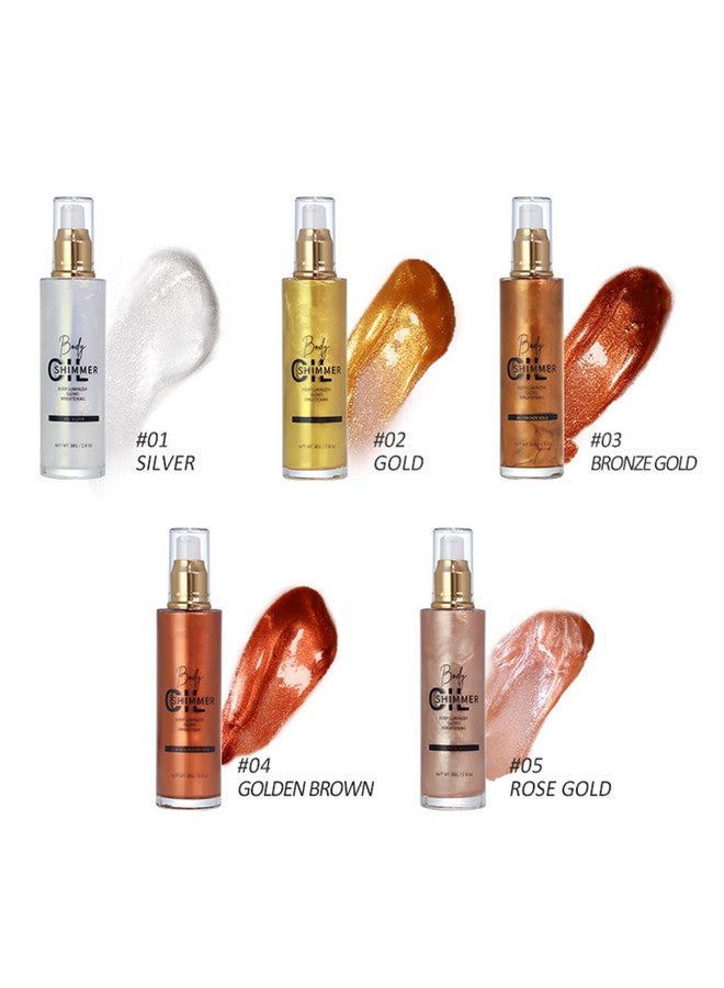 5 Color Shimmer Body Oil Body Highlighter For Face And Body Waterproof Moisturizing Face Body Luminizer For Women And Girls( 01 Pearl White)