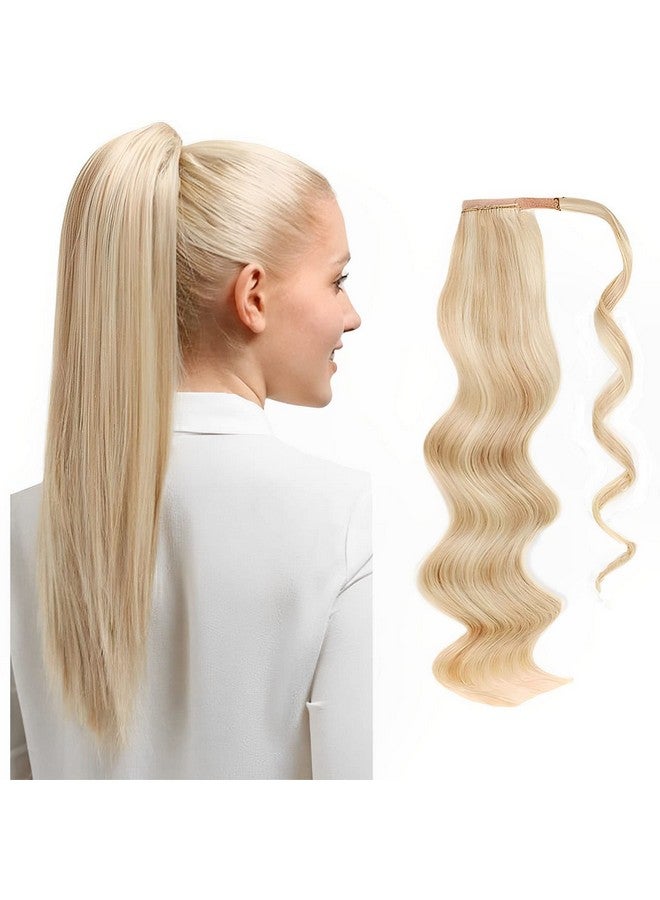 Clip In Ponytail For Women Remy Human Hair Wrap In Easy To Use 80 Gram Dirty Blonde With Platinum Blonde Highlights P1260 Color 16 Inch