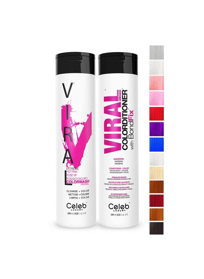 Viral Hot Pink Magenta Duo Color Depositing Colorwash Shampoo & Conditioner With Bondfix Bond Rebuilder Semi Permanent Hair Colour Glaze Maintains And Refreshes Hot Pink Color