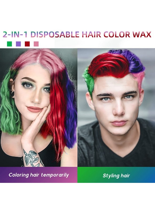 4 Colors Temporary Hair Color Wax Pink Green Red Purple Natural Hairstyle Cream Professional Coloring Mud For Men Women Kids Party Cosplay Date Halloween