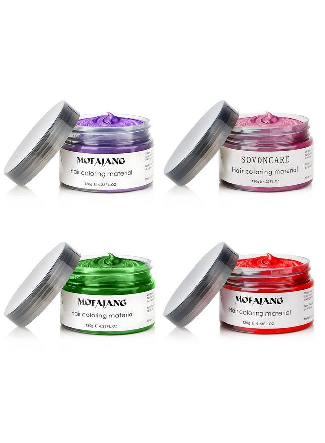 4 Colors Temporary Hair Color Wax Pink Green Red Purple Natural Hairstyle Cream Professional Coloring Mud For Men Women Kids Party Cosplay Date Halloween