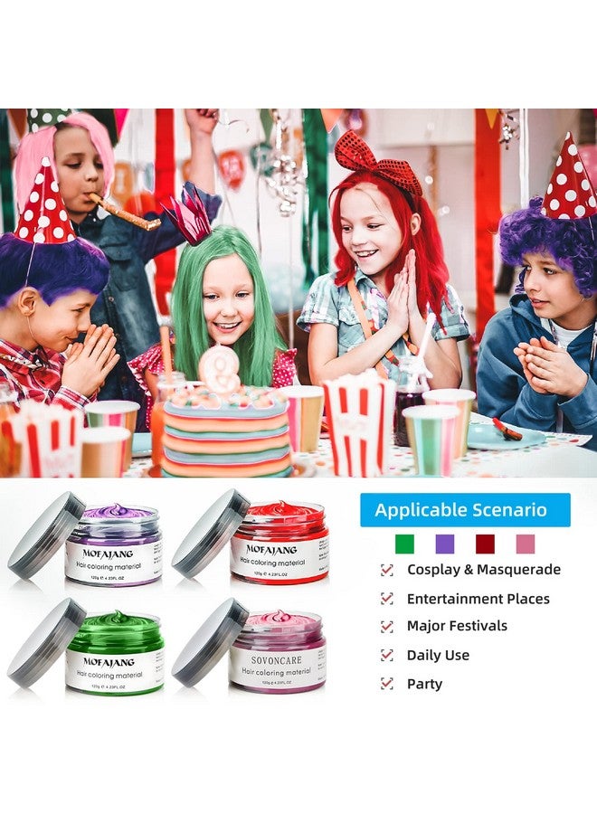 4 Colors Temporary Hair Color Wax Pink Green Red Purple Natural Hairstyle Cream Professional Coloring Mud For Men Women Kids Party Cosplay Date Halloween