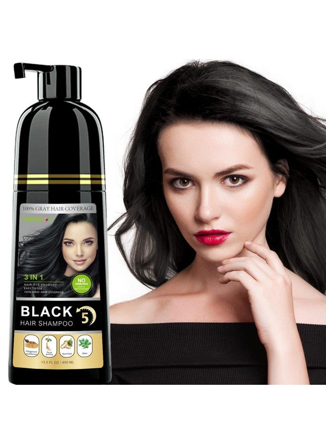 Instant Black Hair Shampoo 3 In 1 Natural Black Hair Dye Shampoo With Herbs Cover Greys Hair For Men & Women Permanent Black Hair Color Ammonia Free Herbal Black Hair Dye 400Ml (Black)