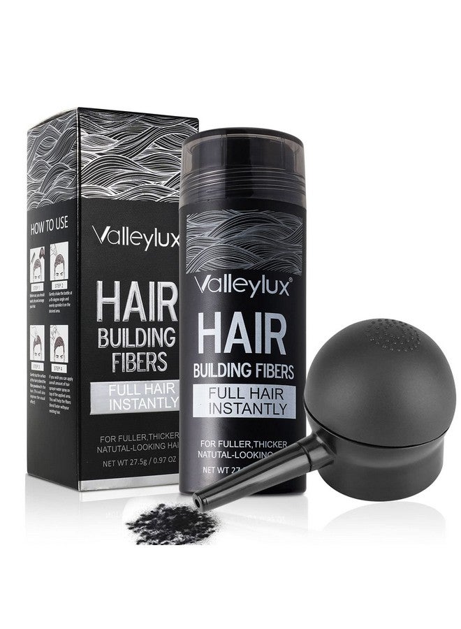 Hair Building Fibers For Thinning Hair With Spray Applicator Pump Nozzle Natural & Undetectable Instantly Thicker Fuller Hair Conceals Hair Loss 30 Sec 4 Shades For Men & Women 27.5G (Black)