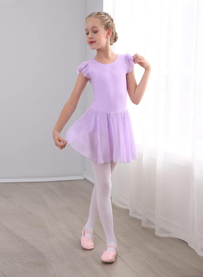 Stelle Girls Ballet Leotards Dance Dress Skirted Toddler Ballet Outfit Ruffle Sleeve (Toddler/Little Girl/Big Girl)(Light Purple(Ruffle Sleeve), 4T)