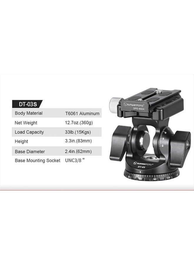 Sunwayfoto DT-03S Arca / RRS Compatible 2 Way Tilt Head + 60mm QR Plate for Tripod / Monopod