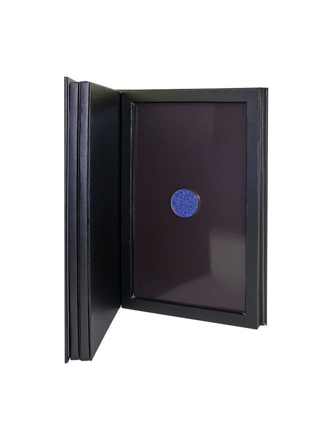 Strong 4-layers Empty magnetic palette book palette（Black PU leather surface）+1pcs Makeup Depotting Spatula+50pcs Round Metal Stickers+50pcs Square Metal Stickers