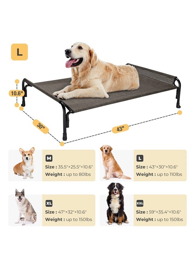 Elevated Dog Bed, Outdoor Raised Dog Cots Bed for Large Dogs, Cooling Camping Elevated Pet Bed with Slope Headrest for Indoor and Outdoor, Washable Breathable, Large, Brown, CWC2204