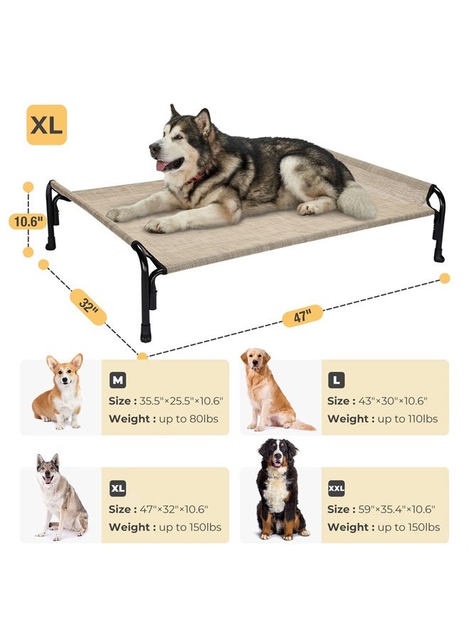 Elevated Dog Bed, Outdoor Raised Dog Cots Bed for Large Dogs, Cooling Camping Elevated Pet Bed with Slope Headrest for Indoor and Outdoor, Washable Breathable, X-Large, Beige Coffee, CWC2204