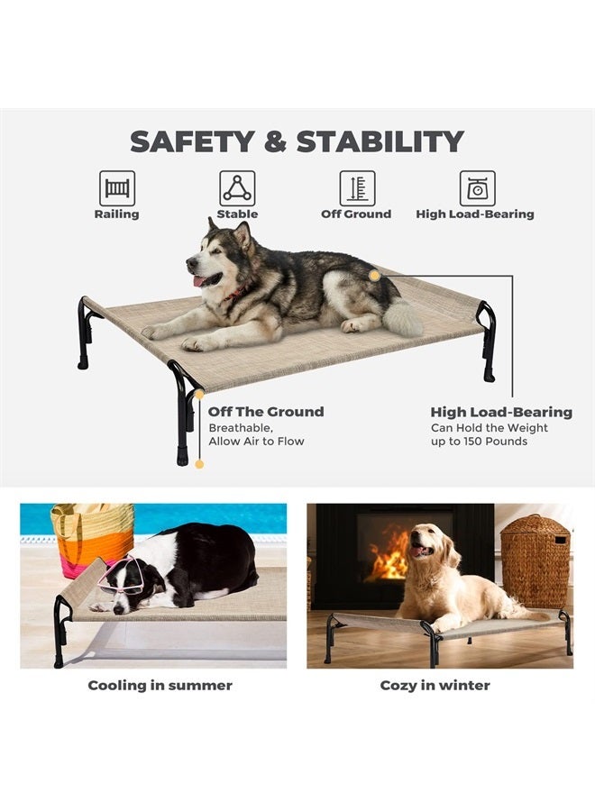 Elevated Dog Bed, Outdoor Raised Dog Cots Bed for Large Dogs, Cooling Camping Elevated Pet Bed with Slope Headrest for Indoor and Outdoor, Washable Breathable, X-Large, Beige Coffee, CWC2204