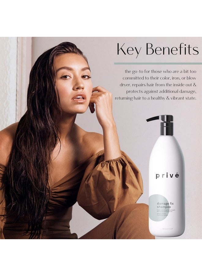 Privé Damage Fix Shampoo Repair And Strengthen Damaged Dull Or Over Processed Hair From Within Natural Ingredients Vegan Crueltyfree Colorsafe Shampoo (33.8Oz)