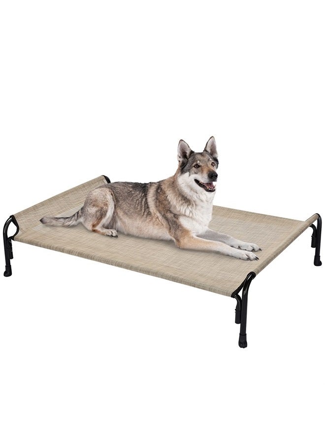 Elevated Dog Bed, Outdoor Raised Dog Cots Bed for Large Dogs, Cooling Camping Elevated Pet Bed with Slope Headrest for Indoor and Outdoor, Washable Breathable, Large, Beige Coffee, CWC2204