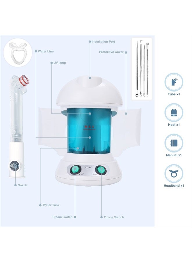 Portable Facial Steamer, Nano Ionic Face Steamer with 360°Rotatable Sprayer,Mini Facial Steamer for Salon and Spa,1 Piece Headband and 4 Pieces Steel Skin Kits.