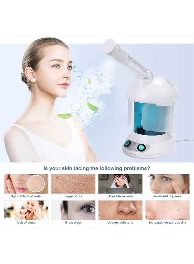 Portable Facial Steamer, Nano Ionic Face Steamer with 360°Rotatable Sprayer,Mini Facial Steamer for Salon and Spa,1 Piece Headband and 4 Pieces Steel Skin Kits.