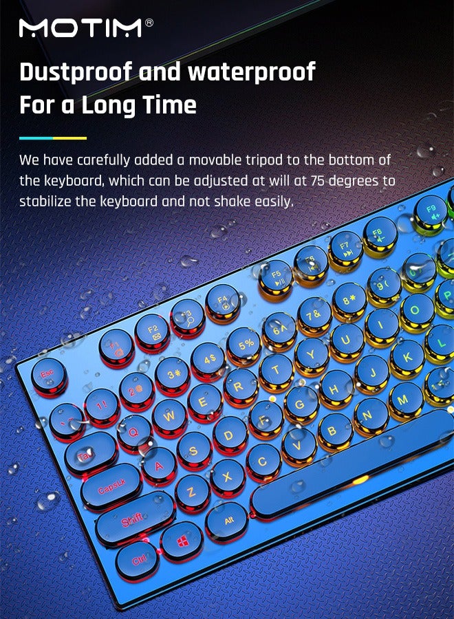 104-Key Mechanical Gaming Keyboard RGB Backlit Wired with Blue Switch Retro Round Keycap, Writertype Keyboard-104keys with Gaming Mouse for Windows/MacOS/Android And PC Gamers