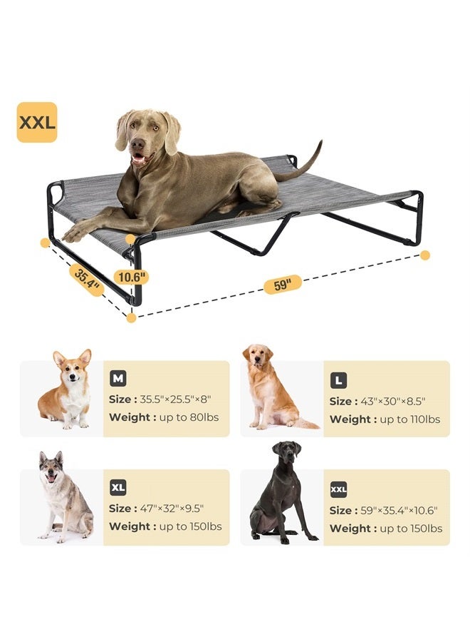 Original Cooling Elevated Dog Bed, Outdoor Raised Dog Cots Bed for Large Dogs, Portable Standing Pet Bed with Washable Breathable Mesh, No-Slip Feet for Indoor Outdoor, XX-Large, Black Silver