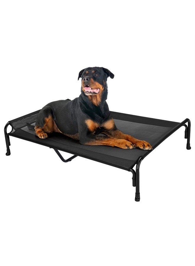Elevated Dog Bed, Outdoor Raised Dog Cots Bed for Large Dogs, Cooling Camping Elevated Pet Bed with Slope Headrest for Indoor and Outdoor, Washable Breathable, XX-Large, Black, CWC2204