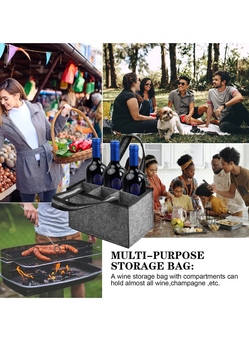Felt Wine Tote Bag for 6 Bottles Portable Bottle Wine Carrier with Divider Reusable Wine Storage Bag Felt Bags Wine Bottle Holder Bag for Picnic Camping Travel Party 24x15x15cm