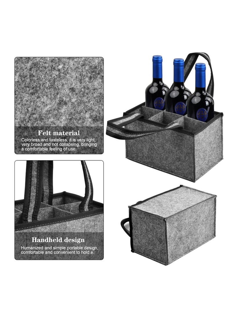 Felt Wine Tote Bag for 6 Bottles Portable Bottle Wine Carrier with Divider Reusable Wine Storage Bag Felt Bags Wine Bottle Holder Bag for Picnic Camping Travel Party 24x15x15cm