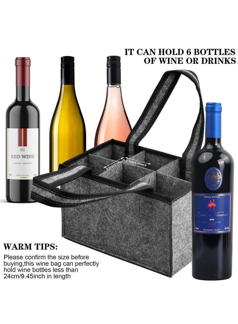 Felt Wine Tote Bag for 6 Bottles Portable Bottle Wine Carrier with Divider Reusable Wine Storage Bag Felt Bags Wine Bottle Holder Bag for Picnic Camping Travel Party 24x15x15cm