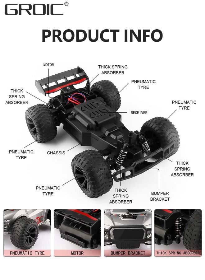 Remote Control Car - 2.4GHz High Speed Rc Car, Off-Road Hobby Rc Racing Car with Colorful Led Lights and Rechargeable Battery,Electric Toy Car Gift for Boys Girls Kids