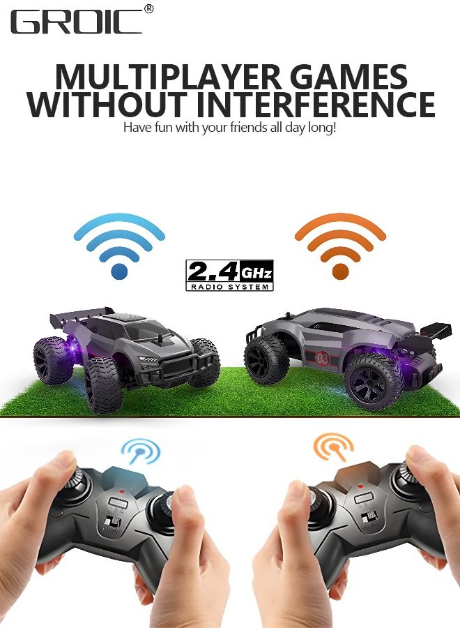 Remote Control Car - 2.4GHz High Speed Rc Car, Off-Road Hobby Rc Racing Car with Colorful Led Lights and Rechargeable Battery,Electric Toy Car Gift for Boys Girls Kids