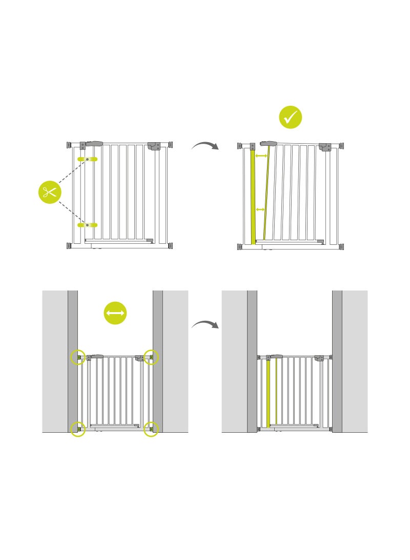 Safety Gate For Doors And Stairs Stop N Safe 2 Include 9 Cm Extension, Pressure Fit, 84 - 89 Cm Large, Metal,  Grey