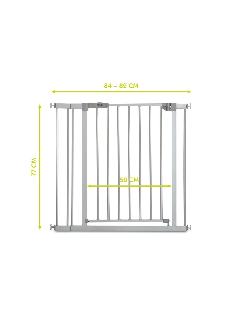 Safety Gate For Doors And Stairs Stop N Safe 2 Include 9 Cm Extension, Pressure Fit, 84 - 89 Cm Large, Metal,  Grey