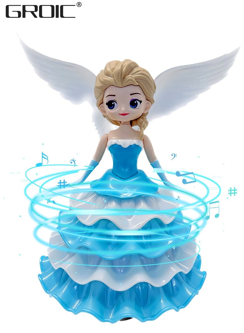 Dancing Robot with Music and LED Lights,Rotating Princess Dolls Toys, Elsa Princess Doll, Automatic Obstacle Avoidance Walking Toys, Electric Toy for Kids