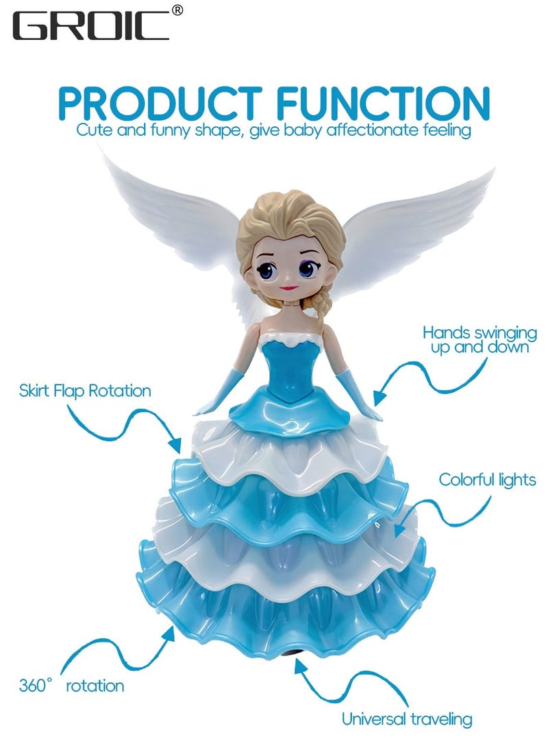 Dancing Robot with Music and LED Lights,Rotating Princess Dolls Toys, Elsa Princess Doll, Automatic Obstacle Avoidance Walking Toys, Electric Toy for Kids