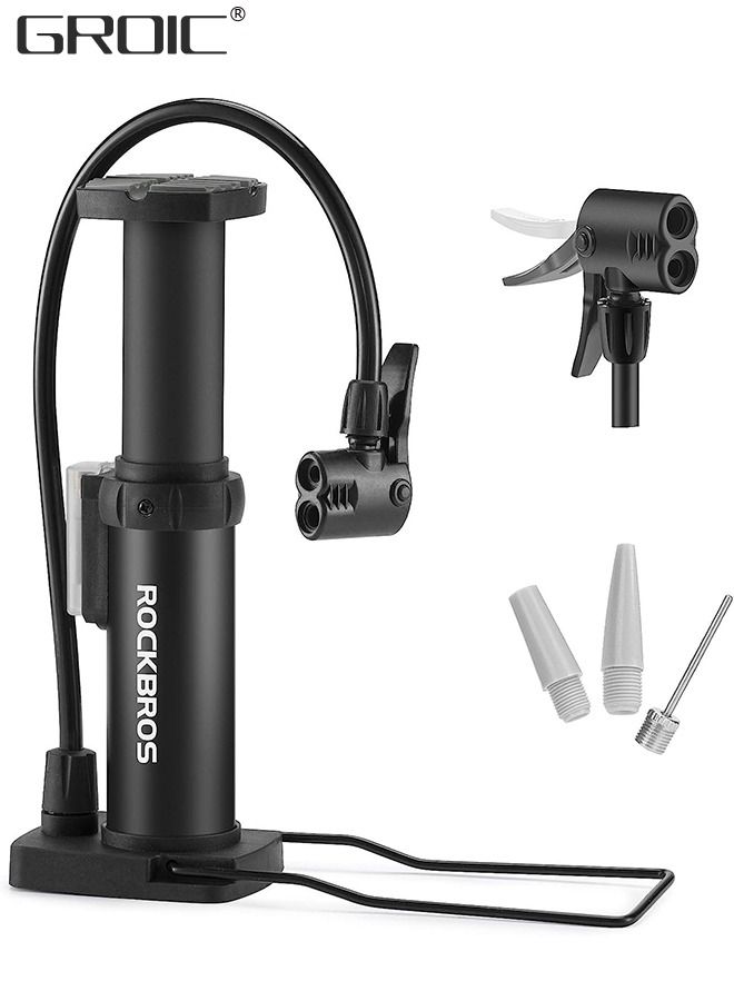 Bike Floor Pump,Portable Bicycle Foot Pump,Mini Air Pump with Presta and Schrader Valve,Hand Foot Activated Tire Inflator for Mountain&Road Bike Balls，Bicycle Tools