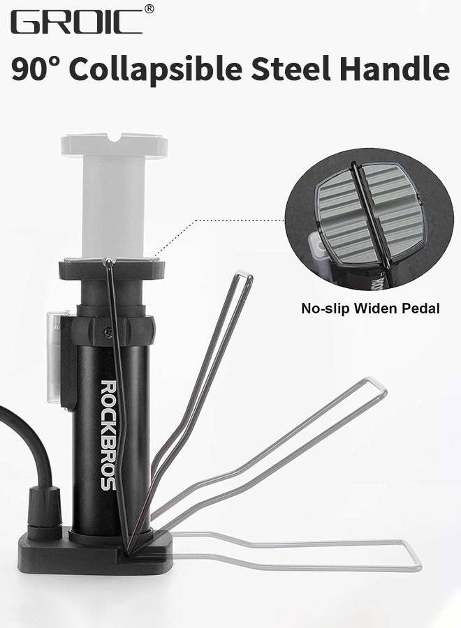 Bike Floor Pump,Portable Bicycle Foot Pump,Mini Air Pump with Presta and Schrader Valve,Hand Foot Activated Tire Inflator for Mountain&Road Bike Balls，Bicycle Tools