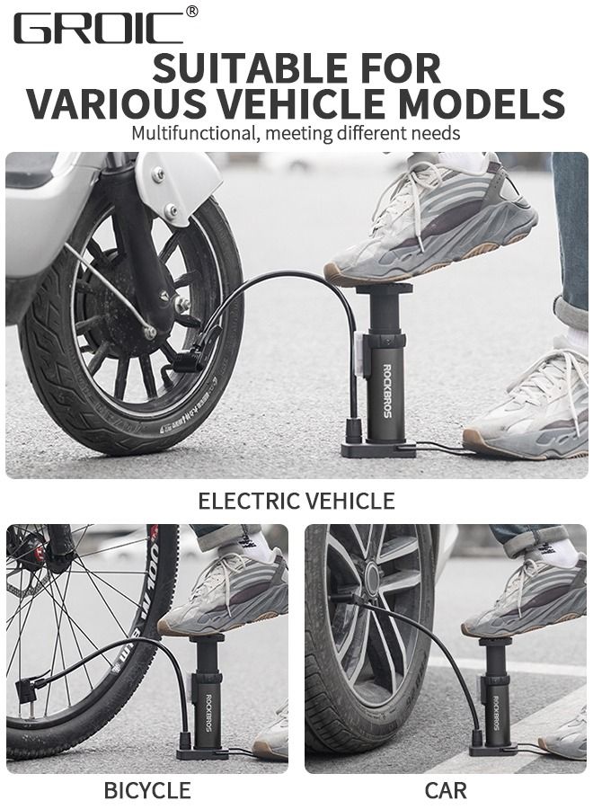 Bike Floor Pump,Portable Bicycle Foot Pump,Mini Air Pump with Presta and Schrader Valve,Hand Foot Activated Tire Inflator for Mountain&Road Bike Balls，Bicycle Tools
