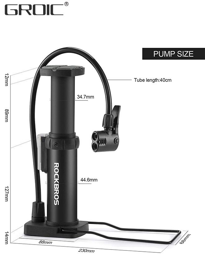 Bike Floor Pump,Portable Bicycle Foot Pump,Mini Air Pump with Presta and Schrader Valve,Hand Foot Activated Tire Inflator for Mountain&Road Bike Balls，Bicycle Tools
