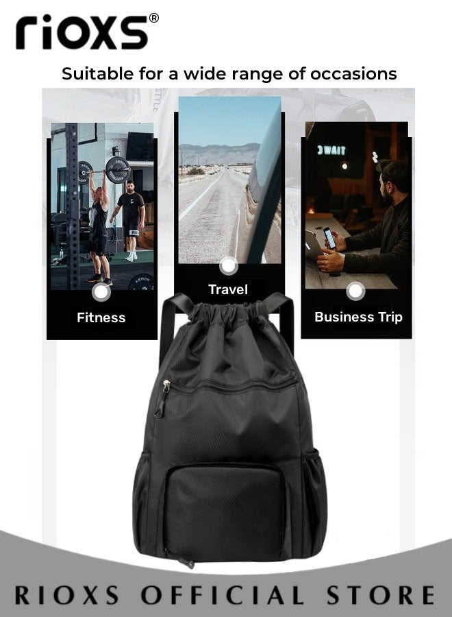 Drawstring Bag Gym Sack String Bag for Men and Women Oxford Fabric Casual Sports Bag Lightweight Large Capacity Fitness Backpack