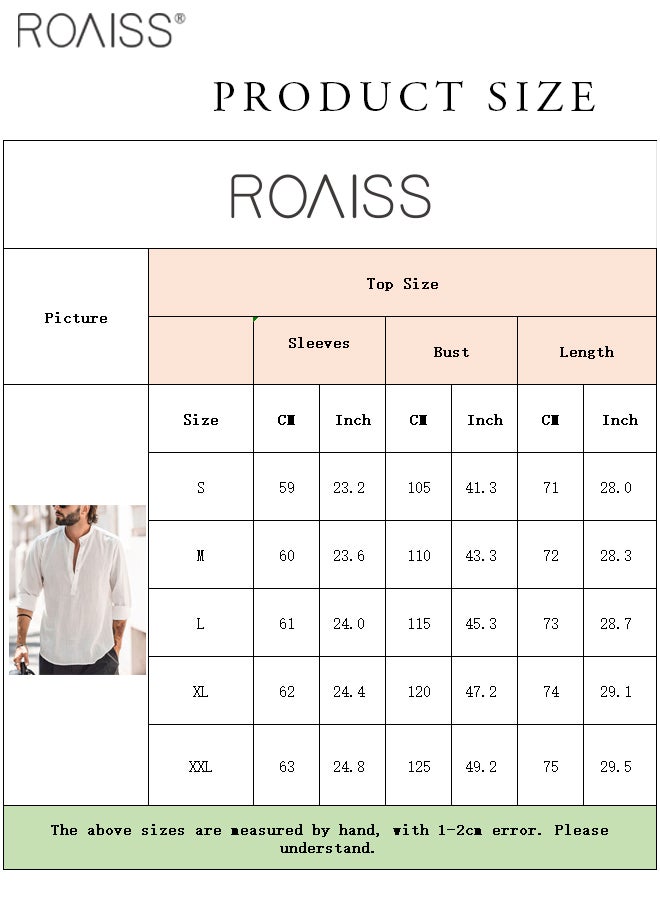 Mens Button Up Shirts Long Sleeve Linen Beach Casual Cotton Summer Lightweight Tops