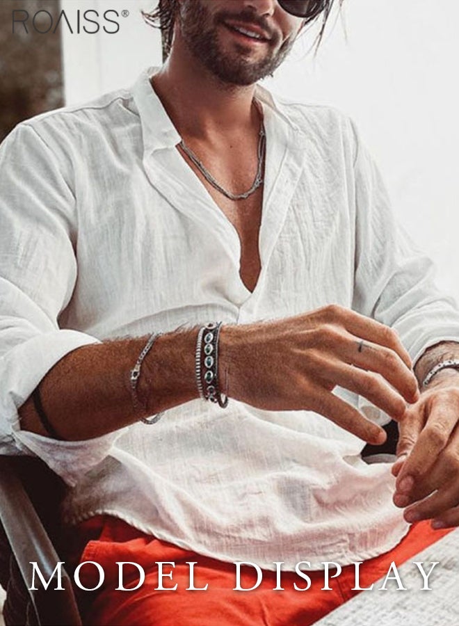 Mens Button Up Shirts Long Sleeve Linen Beach Casual Cotton Summer Lightweight Tops
