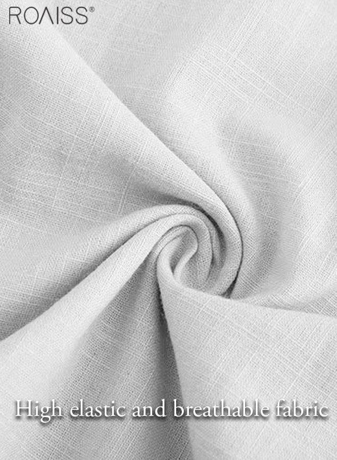 Mens Button Up Shirts Long Sleeve Linen Beach Casual Cotton Summer Lightweight Tops