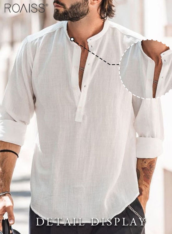 Mens Button Up Shirts Long Sleeve Linen Beach Casual Cotton Summer Lightweight Tops
