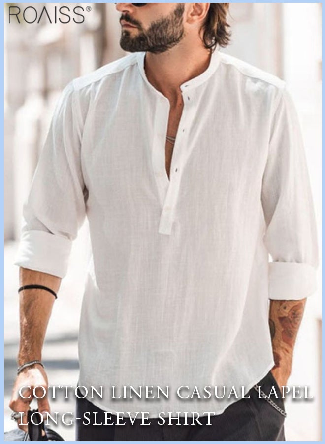 Mens Button Up Shirts Long Sleeve Linen Beach Casual Cotton Summer Lightweight Tops
