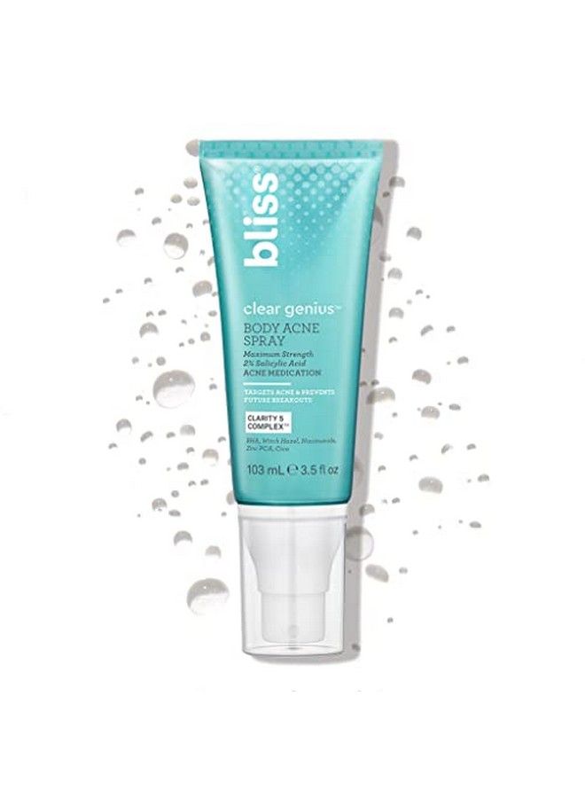 Clear Genius Body Acne Spray 3.5 Fl Oz Maximum Strength 2% Salicylic Acid & Niacinamide Targets Body Acne & Prevents Future Breakouts Post Workout Clean Vegan & Crueltyfree