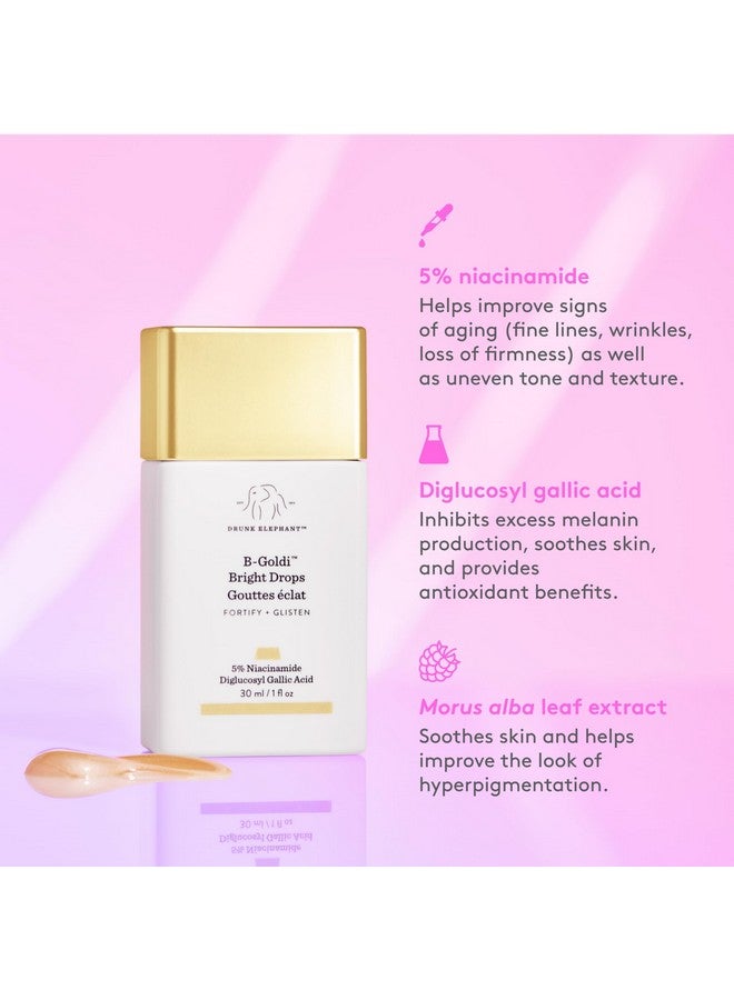 Runk Elephant Bgoldi Bright Drops 1 Fl Oz Illuminates Skin & Fades Hyperpigmentation With 5% Niacinamide & Diglucosyl Gallic Acid Free Of Essential Oils Silicones & Fragrances Cruelty Free