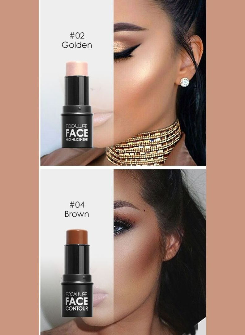 Set of Face Highlighter & Contour Stick + Skin Evolution Liquid Foundation -#4 Natural