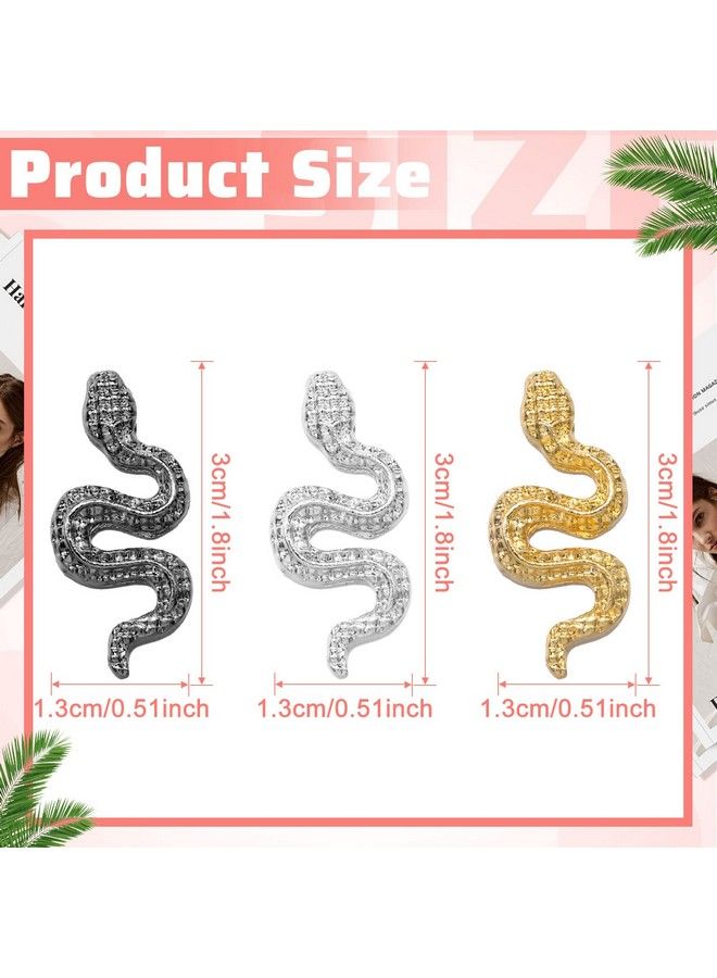 12 Pcs 3D Snake Nail Charms 3D Nail Charms With Rhinestones Alloy Snake Wave Crystal Rhinestones Nail Snake Art Metal Nail Jewelry Accessories Gold Silver Black Nail Charms For Nail Art Decoration Diy