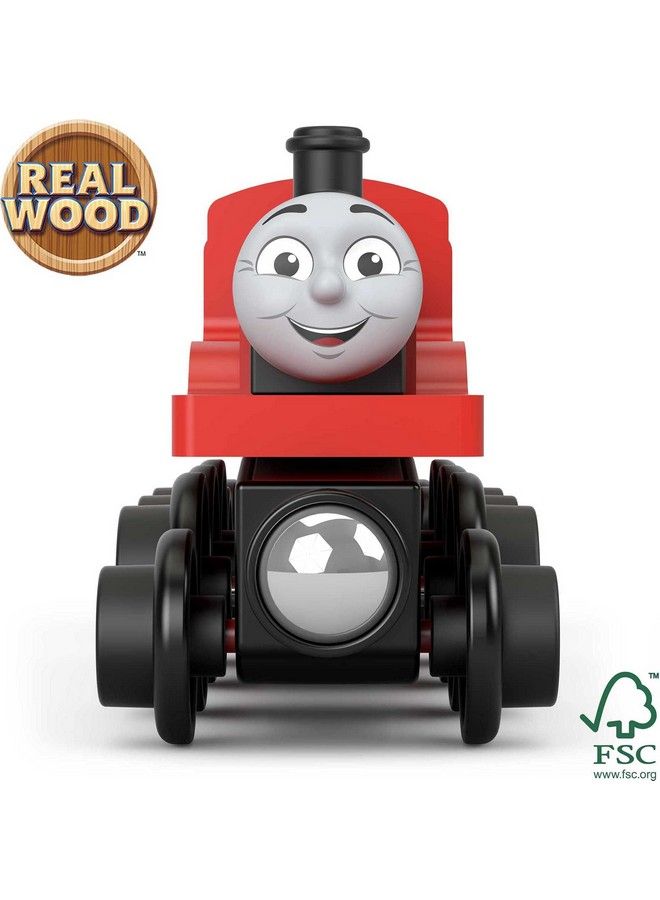 Wooden Railway, James Engine And Coal Car, Pushalong Train Made From Sustainably Sourced Wood For Kids 2 Years And Up