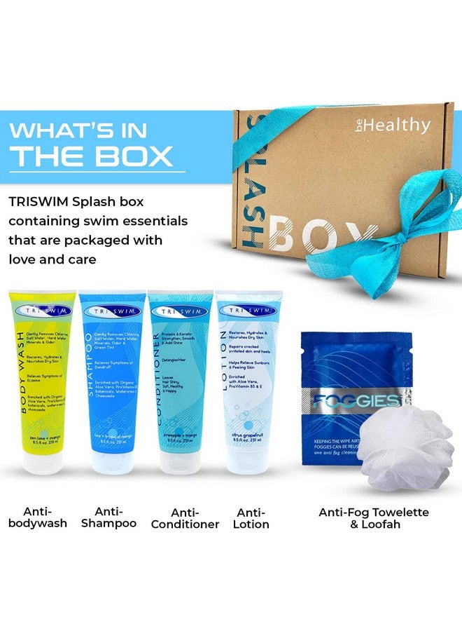Splash Box Set Of 6 Chlorine Removal Body Wash + Swimmers Shampoo And Conditioner + Lotion 8.5 Fl Oz With Foggies Defog Lens Wipes For Goggles
