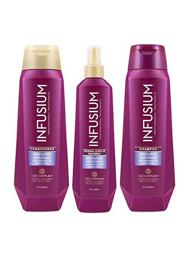Professional Shampoo Conditioner And Leavein Treatment Set Moisturize And Replenish Avocado & Olive Oil 3 13.5Oz Bottles